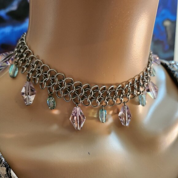 Handmade chainmeil and crystal necklace/choker - Picture 3 of 6